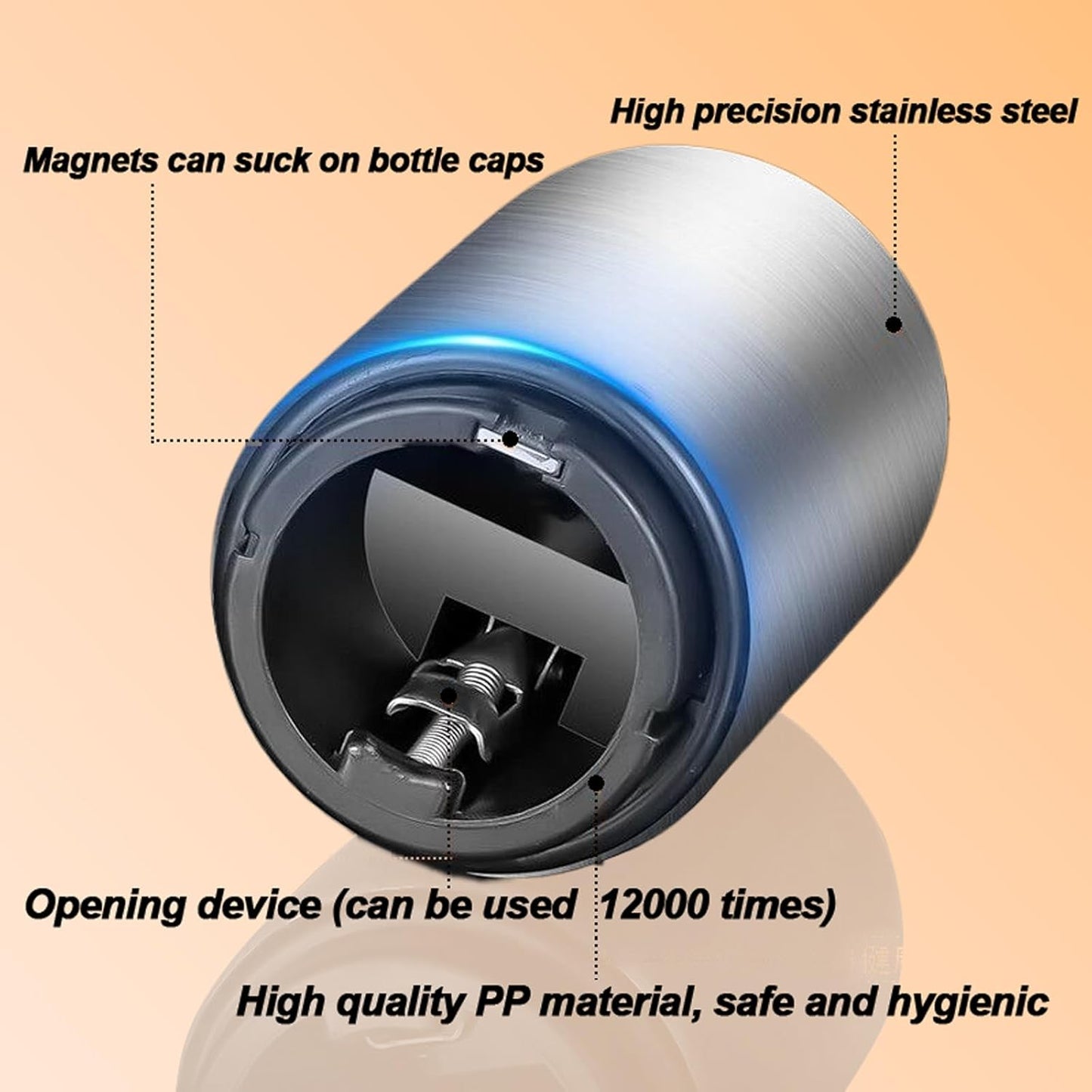 Beer Bottle Opener Automatic Bottle Opener Premium Bottle Openers for Seniors, Down-Pop Off Destapadores de Cerveza with Magnetic Cap Catcher, Cool Bartender Tools, Men Beer Gift （Silvery）