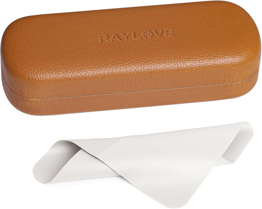 RayLove Glasses Case Hard Shell Eyeglass Case with Cleaning Cloth, PU Leather Protective Eye Glass Cases Fits Most Sunglasses