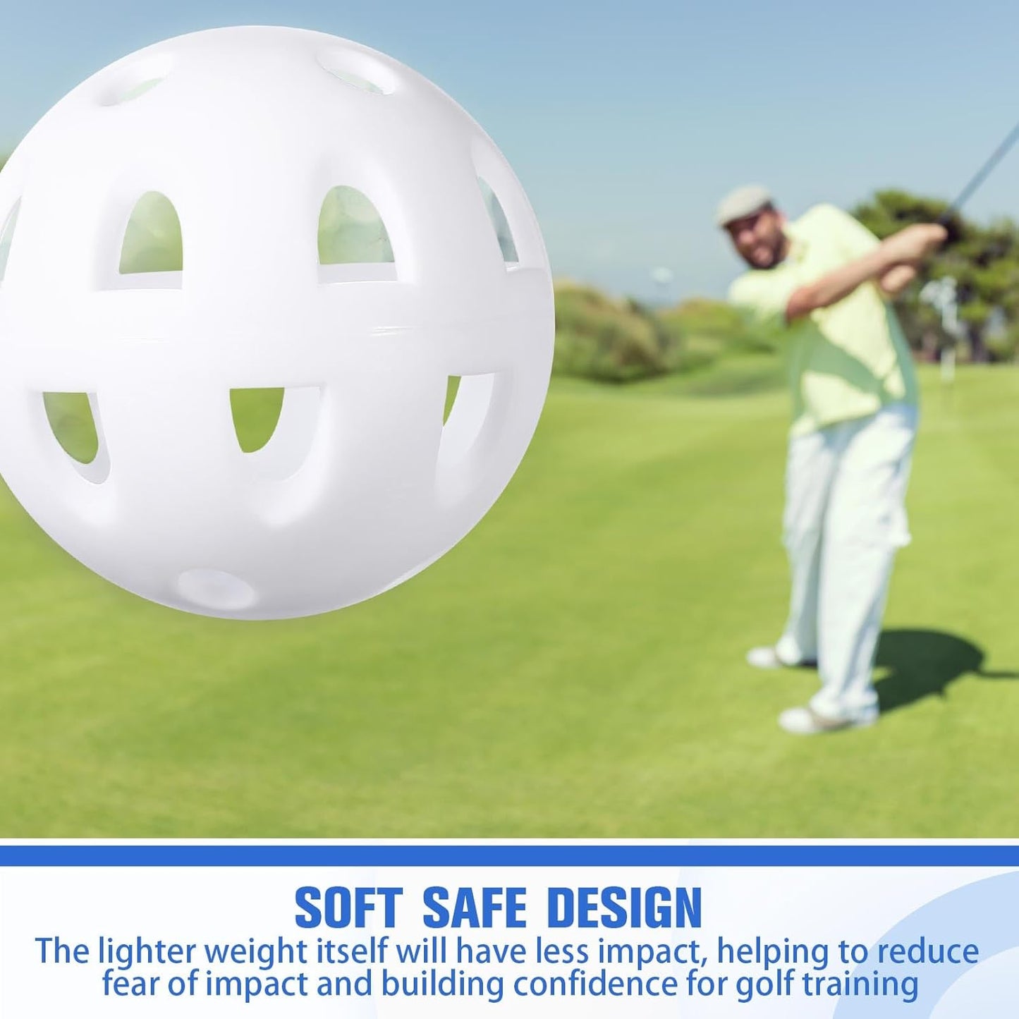 Junkin 50 Pack Practice Golf Balls Limited Flight Plastic Impact Golf Balls 1.65 Inch Hollow Soft Training Resistant EVA Foam Realistic Feel for Indoor Outdoor Swing Training