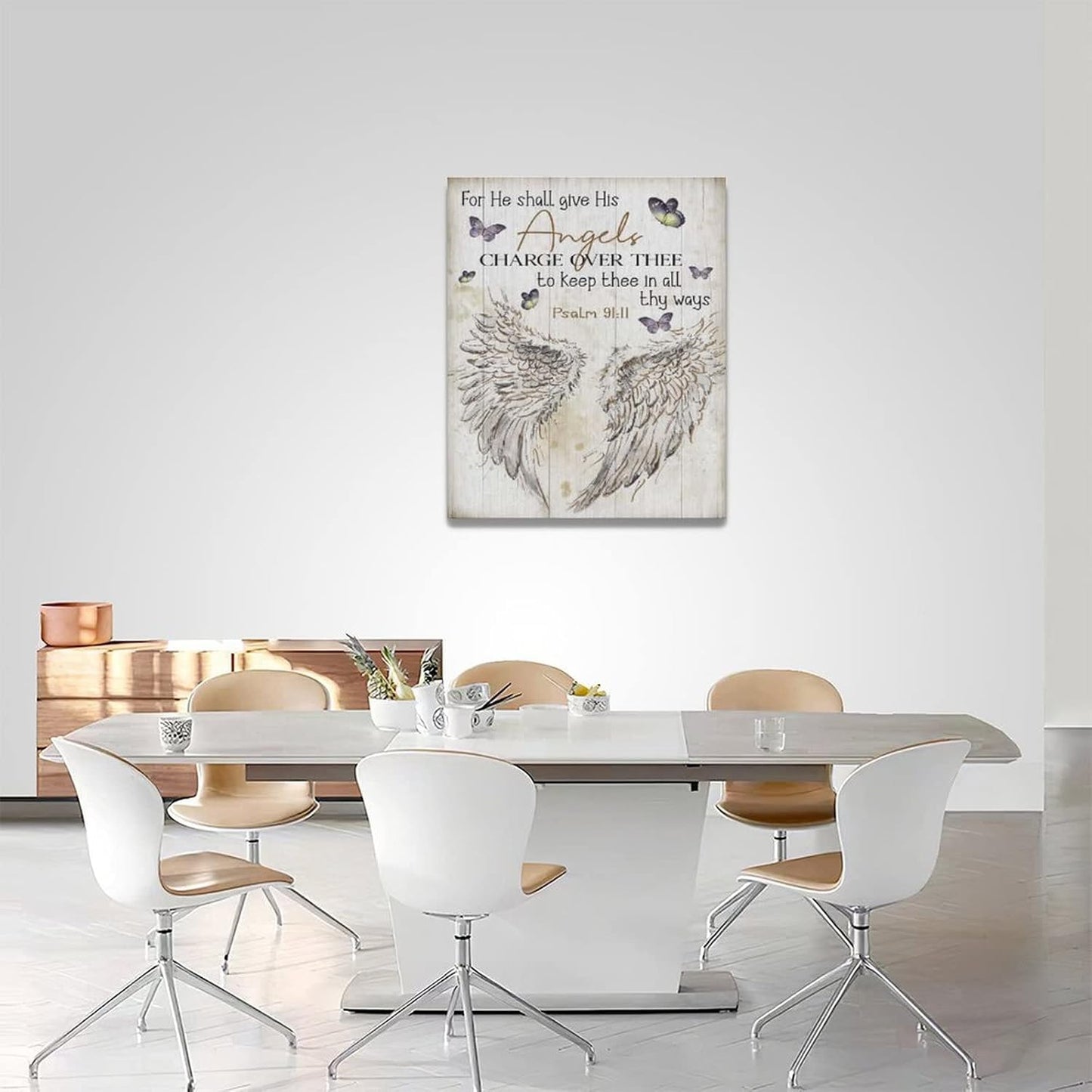 Scripture Psalm 91 Wall Art Christian Angel Wings Pictures Wall Decor Bible Verse Canvas Painting Print Artwork Abstract Modern Home Decorations Framed Ready to Hang for Office Living Room 16"x20"