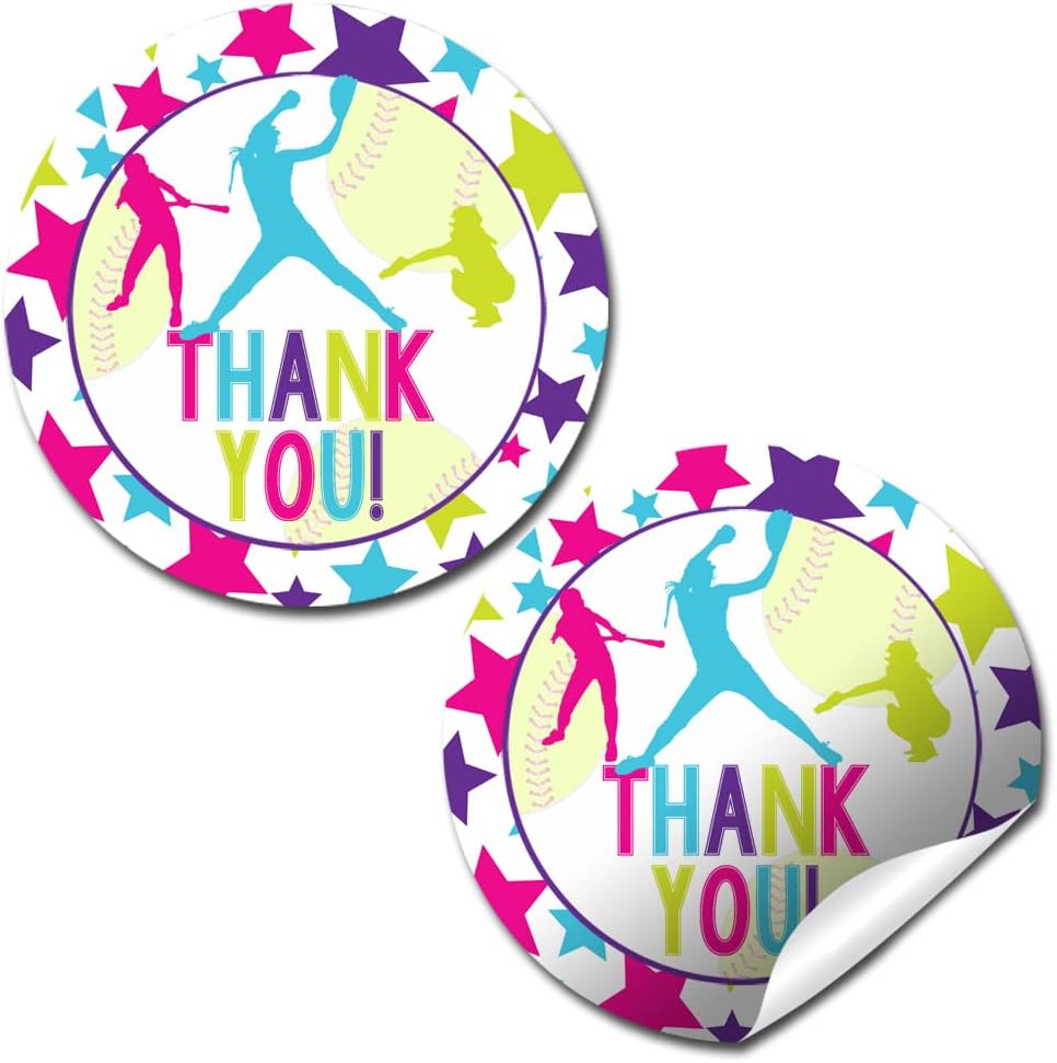 Batter Up Softball Themed Birthday Party Sticker Labels, 40 2" Party Circle Stickers by Amanda Creation, Great for Party Favors, Envelope Seals & Goodie Bags