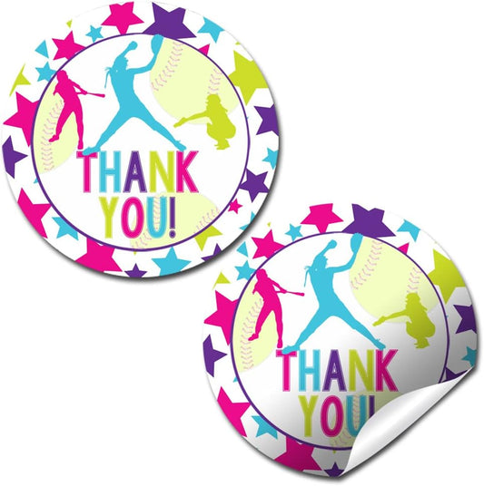 Batter Up Softball Themed Birthday Party Sticker Labels, 40 2" Party Circle Stickers by Amanda Creation, Great for Party Favors, Envelope Seals & Goodie Bags