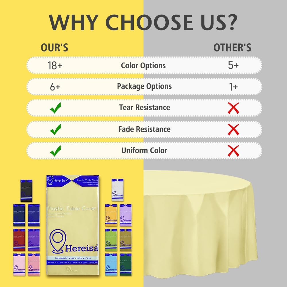 Brand Round Ivory Plastic 84" Disposable Tablecloth (3 Pack), Party & Event Decorative Cover