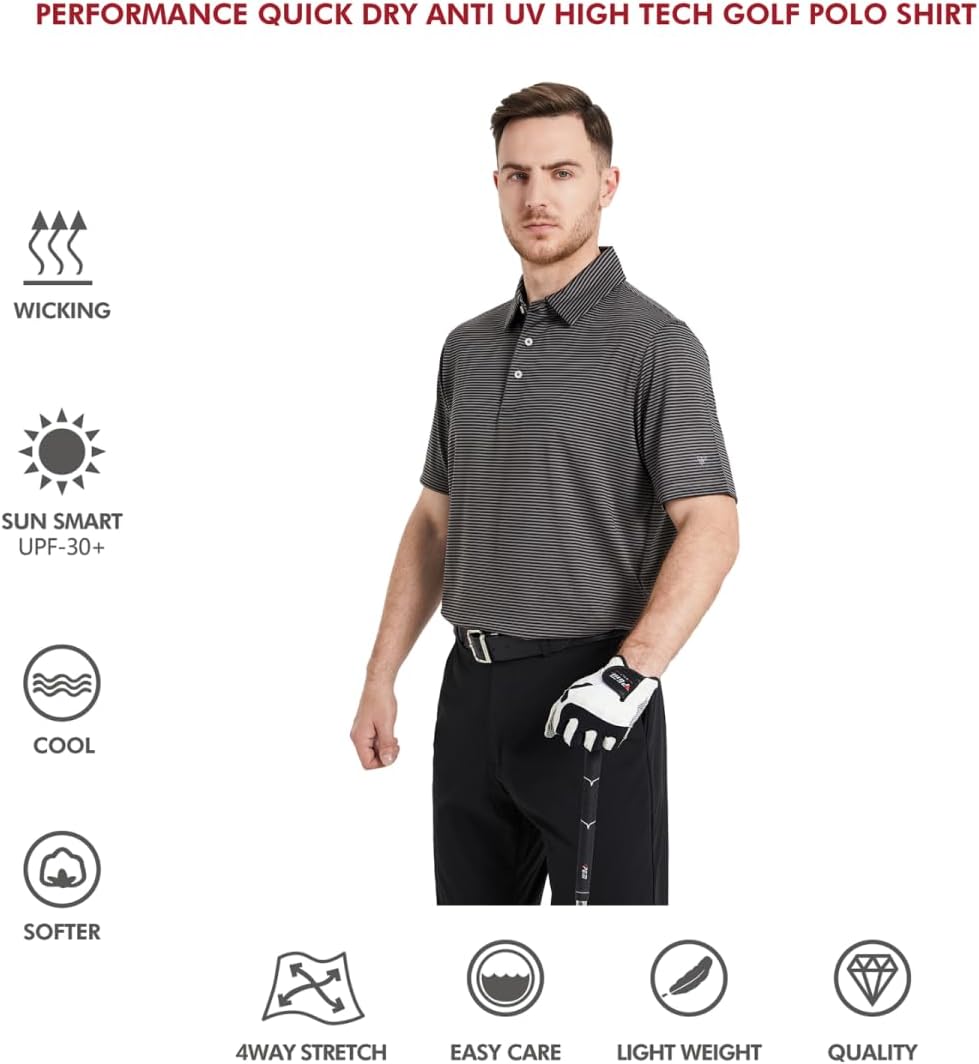 Golf Shirts for Men Dry Fit Short Sleeve Print Performance Moisture Wicking Polo Shirt