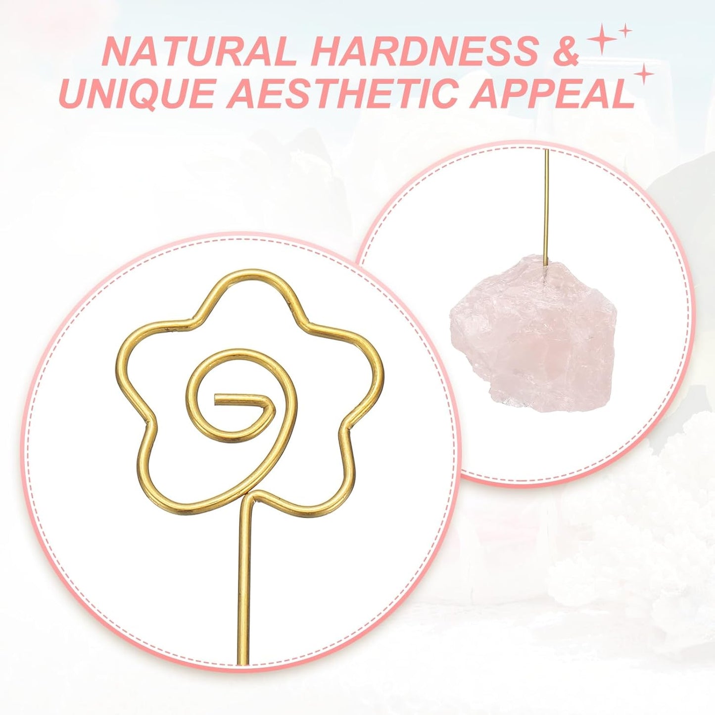 PATIKIL Table Number Holder, 2Pcs Photo Clip Holders Crystal Stone Quartz Desk Card Holder Raw Flower Shape Iron Memo Note Photo Stand for Wedding Party Home Office Decor, Pink