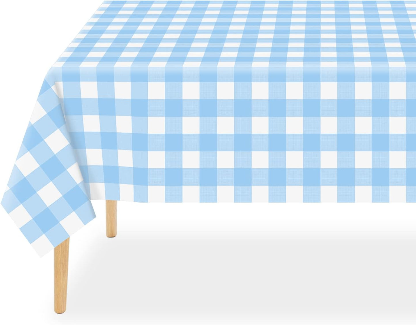 QIKSION Blue Gingham Tablecloth Disposable 12 Pack, 54 x 108 Inch Blue and White Checkered Table Cloth for Rectangle Tables, Plastic Table Cover