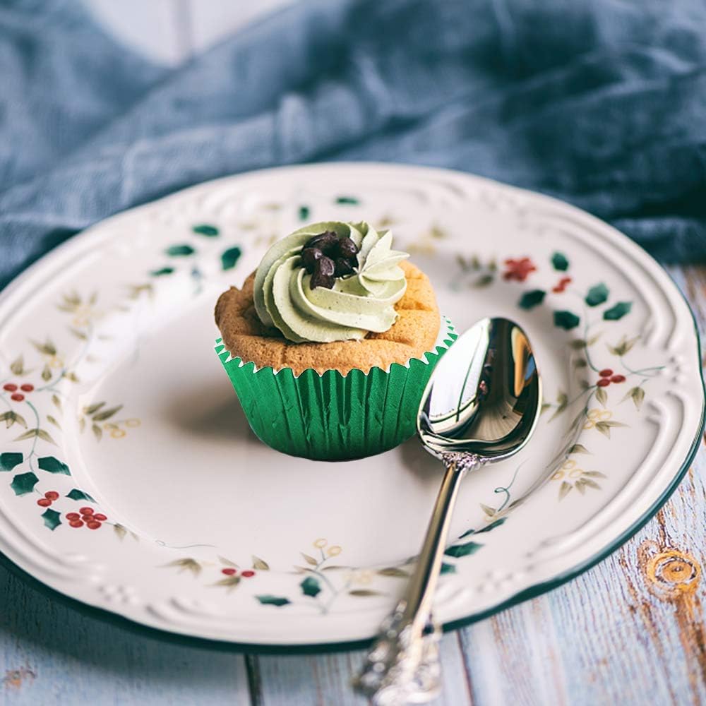 Green Cupcake Liners for Baking,GOLF 500 Pack Standard Size Red Foil Cupcake Liners Wrappers Metallic Baking Cups,Muffin Paper Cases