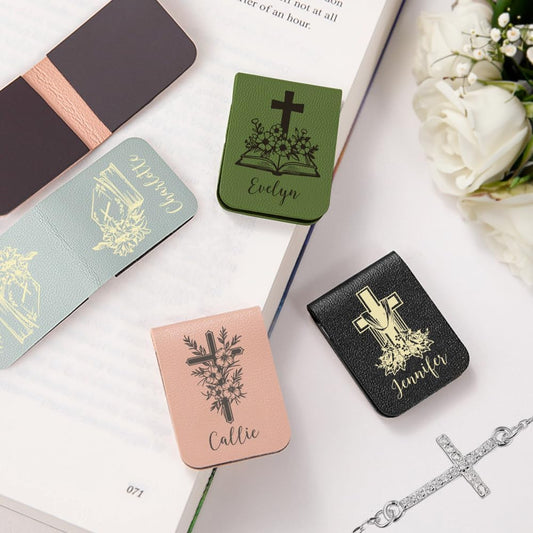 CALLIE Personalized Magnetic Bookmark Clip – Custom Name Reading Gifts for Book Lovers, Birthday Teacher's Day Christmas for Bookworm Gifts (Cross Flower)