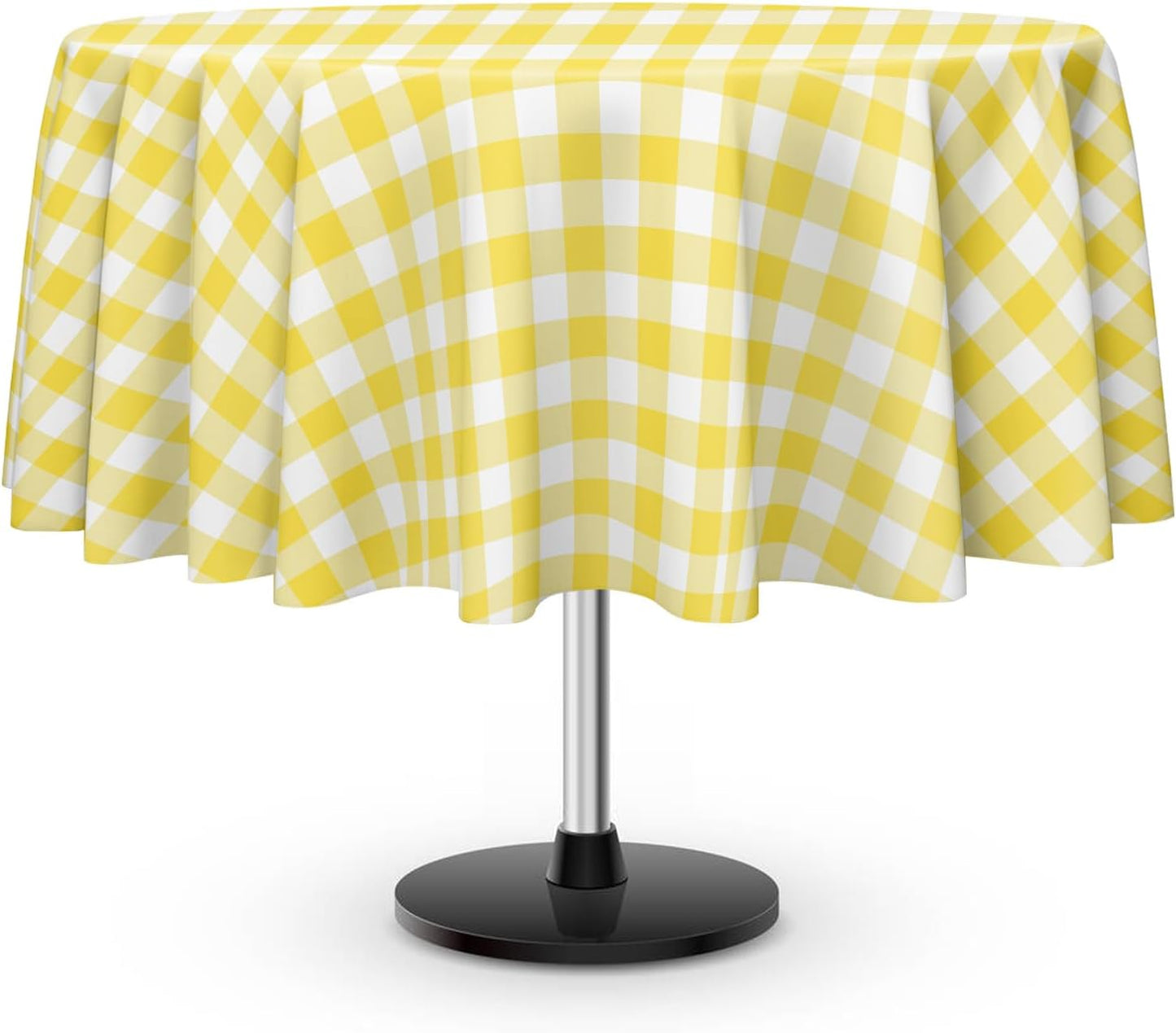6 Pack Yellow and White Checkered Tablecloth, Round Yellow Gingham Plastic Table Cloths for Parties Disposable, 84x84 in Waterproof Camping Tablecloth for Birthday Party Baby Shower Picnic School