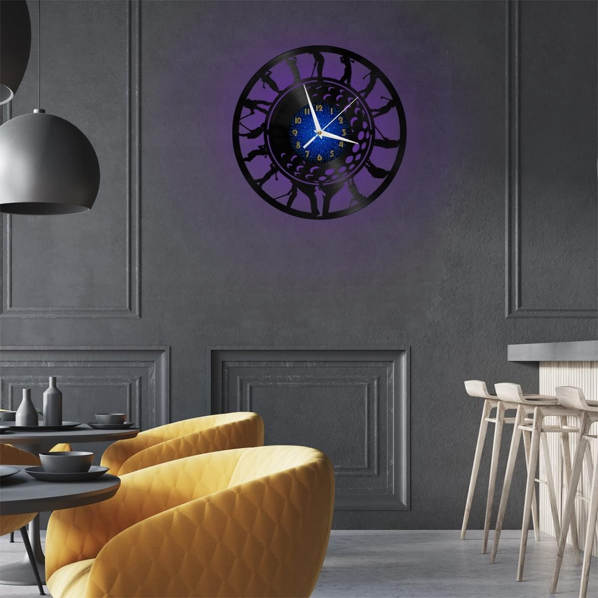 Generic Golf 2 Decoration Vinyl Wall Clock, Vinyl Record Clock Wall Art Silent & Non-Ticking(12 inchs B-LED), Blue