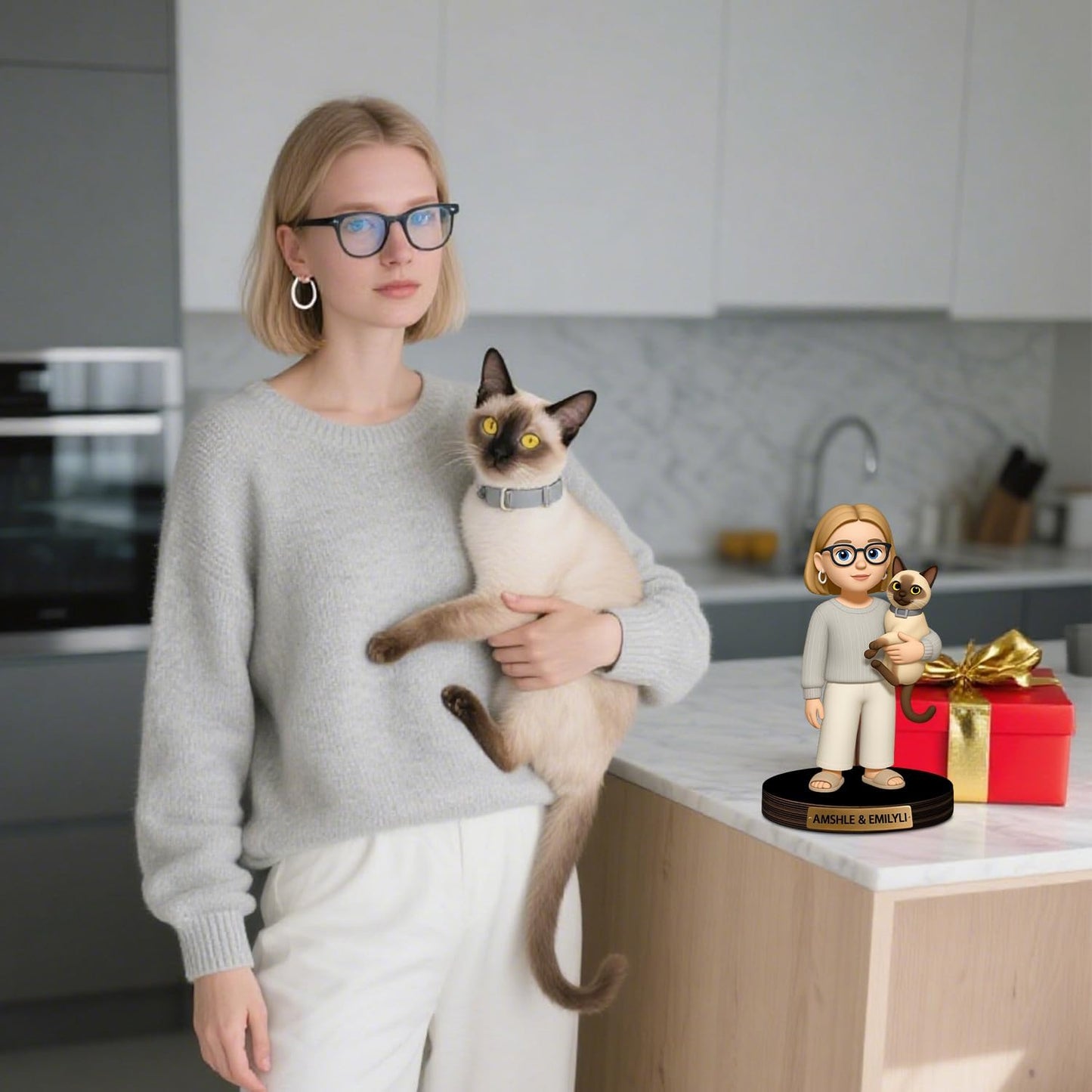 Personalized Pet Cartoon Photo Sculpture Ornament Custom Name 2D Acrylic Desk Photo Figurine Decor Gift for Cat Dog Owner Family Birthday Xmas Anniversary (Style 3)