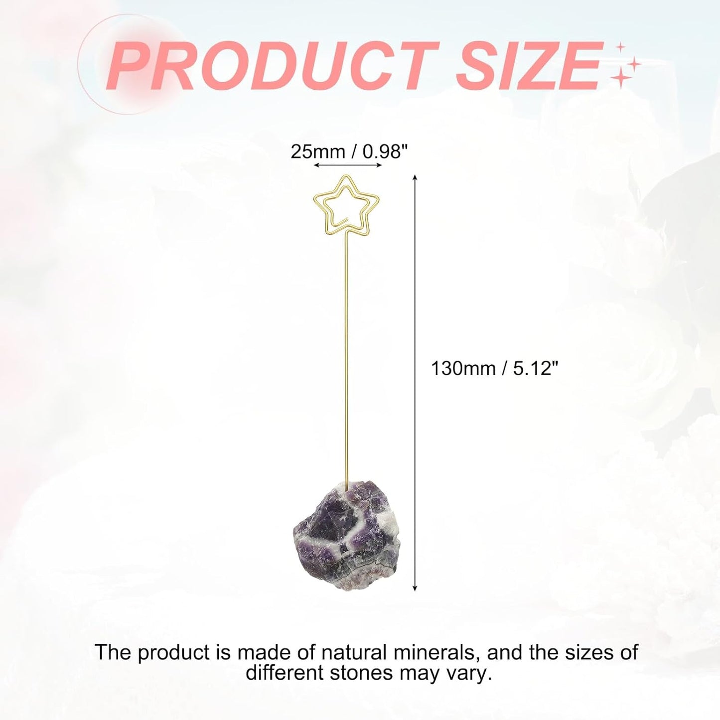 PATIKIL Table Number Holder, 1Pcs Photo Clip Holders Crystal Stone Quartz Desk Card Holder Raw Star Shape Iron Memo Note Photo Stand for Wedding Party Home Office Decor, Purple