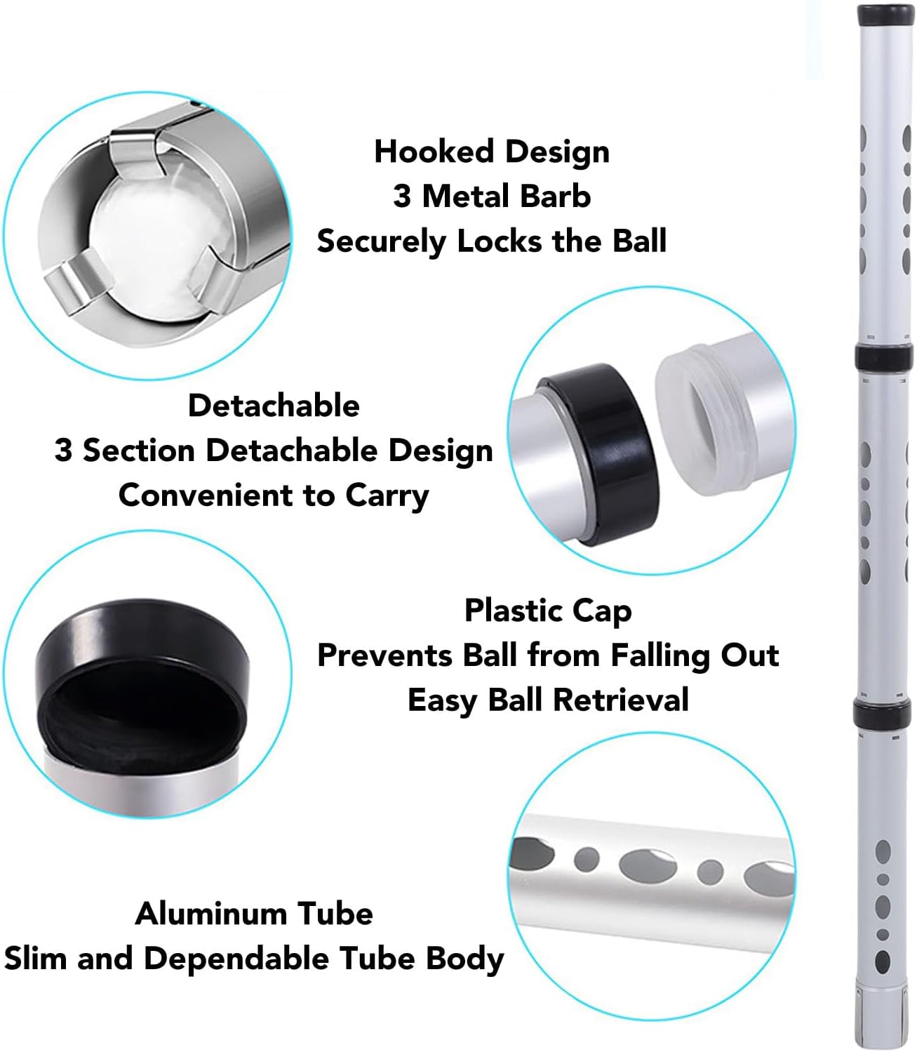 Keenso Golf Ball Picker Upper, Golf Ball Retriever Tennis Picker Pickup Tube Tubes Retriever Collector Aluminum Alloy 40.2 Inch 3 Section Detachable Upper