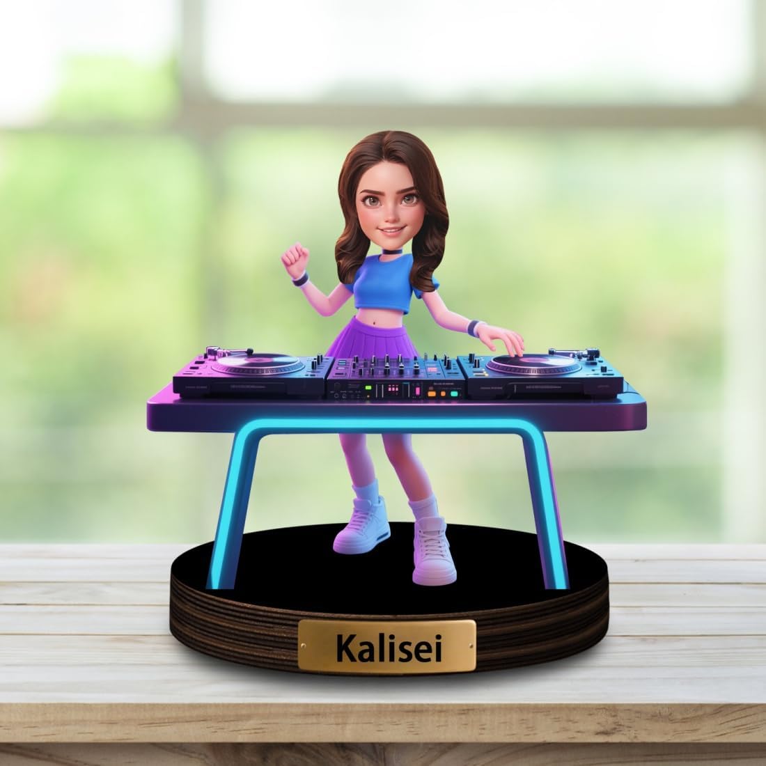 Personalized DJ Player Desk Decor Sign with Name Custom DJ Figurine Cartoon Sculpture Ornament Cartoon Portrait Plaque for Music Room Decor Plaque Keepsake Gift for Woman Xmas Birthday,02