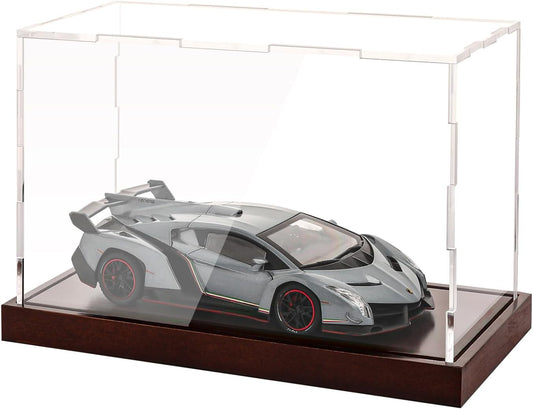 Clear Acrylic Display Box Collectibles Display Case Organizing Toys Case with Solid Built-in Wooden Base(9.8x4x6 inch; 25x10x15 cm)