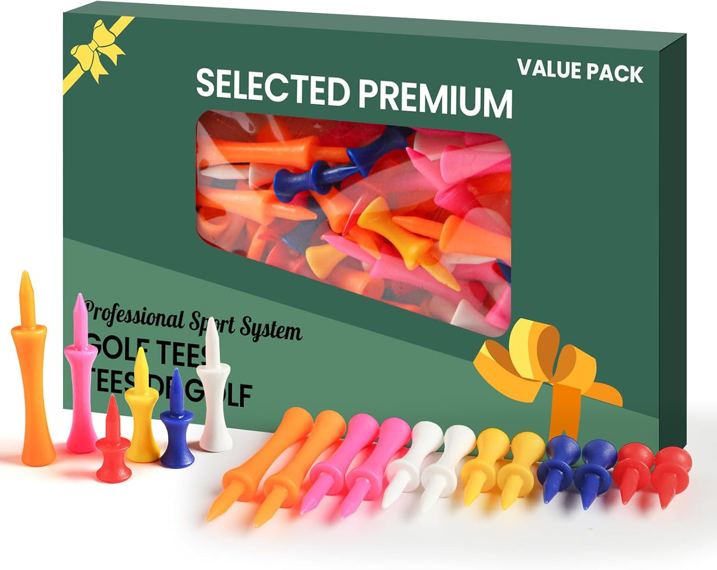 Plastic Golf Castle Tees Step Down Value 200 Count, Unbreakable Mixed or Same Height 1, 1 1/4, 2 3/4, 2 1/4, 2, 1 3/4, 1 1/2 Inch Length Colorful Pack for Practice