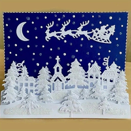 Lapoo Metal Cutting Die for Scrapbooking, 3D Backgrounds Frame New Cutting Dies DIY Album Card Making Decor Paper Metal Die Cuts Party Wedding Decorations (Santa Claus and The Reindeer 5.5 x 4.3 in)