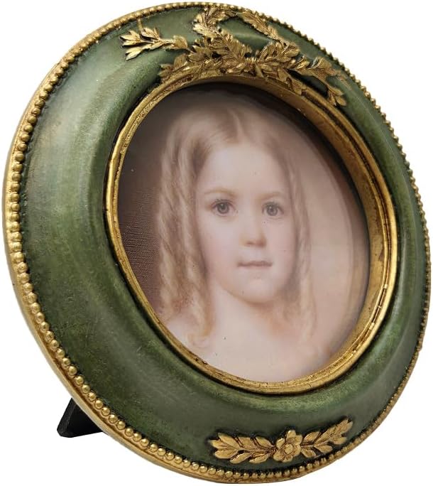 SYLVIA'S SHOP 3x3 Small Vintage Round Picture Frame, Mini Antique Ornate Circle Photo Frame, for Tabletop and Wall Display, Retro Home Decor, Old Fashioned Photo Gallery Art, Green