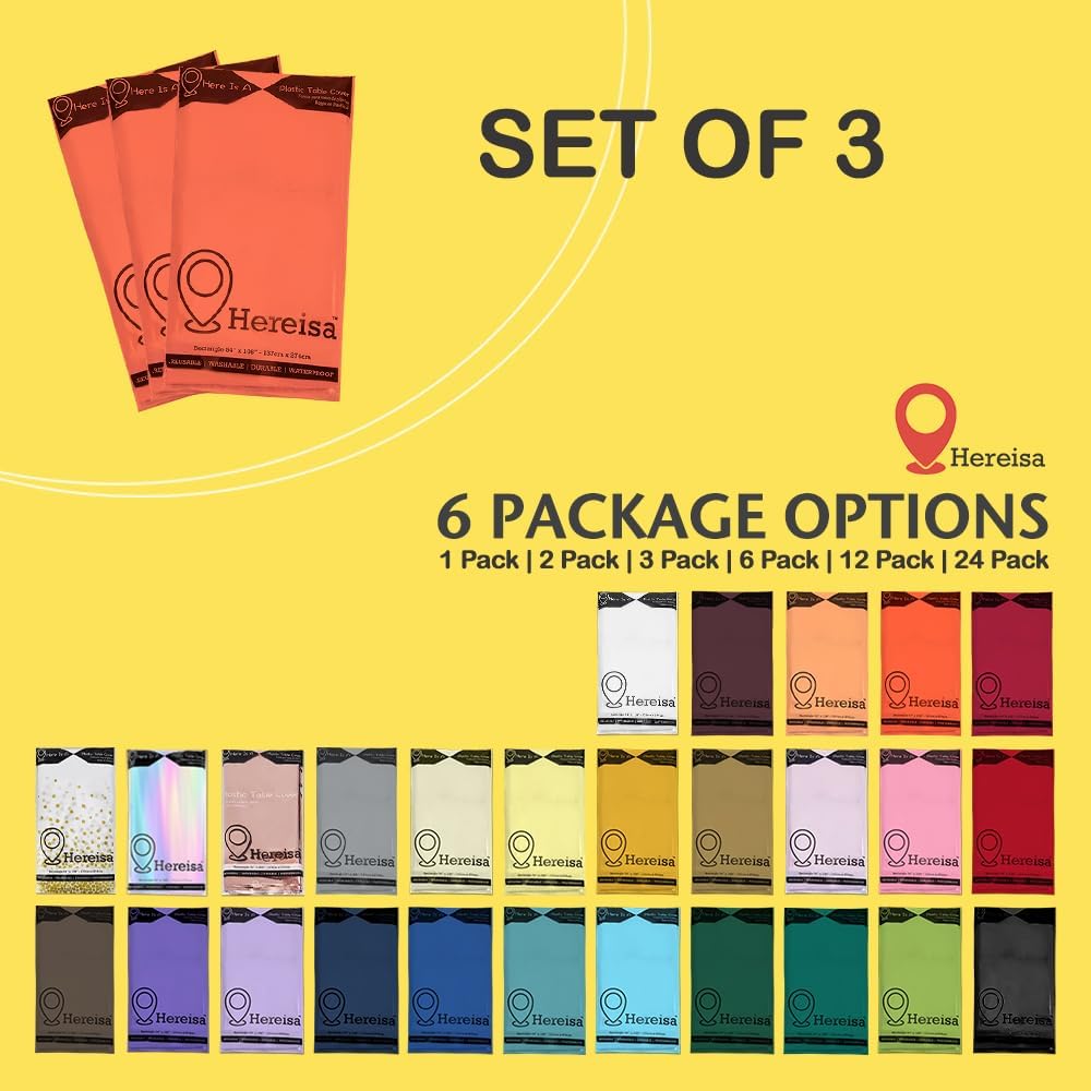 Plastic Coral Tablecloths 3 Pack Disposable Table Covers 54 x 108 Inches Pitch Onyx Coral Table Cloths for Parties Birthdays Weddings Anniversary BBQ Picnic, Fits 6 to 8 Foot Rectangle Tables