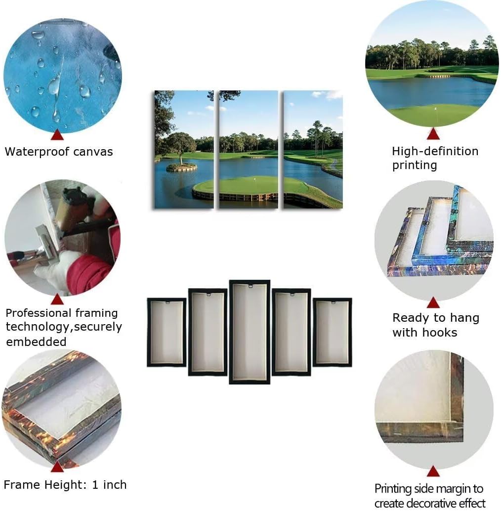 USA Florida Golf Course Canvas Wall Art for Office TPC Sawgrass Golf Course Pictures Posters Wall Decor for Living Room Bedroom Bathroom Home Decorations Framed Ready to Hang(12''W x 24''H x3)