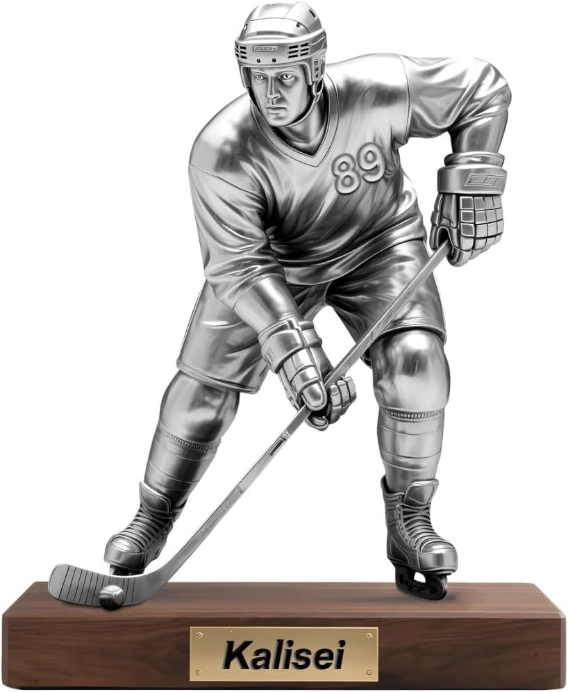 Personalized Hockey Player Ornament Sign Custom Name Flat Desk Sign Art Hockey Lovers Acrylic Plaque Home Garage Men Cave Desk Decor Plaque Gifts for Man Dad Christmas Birthday Decoration