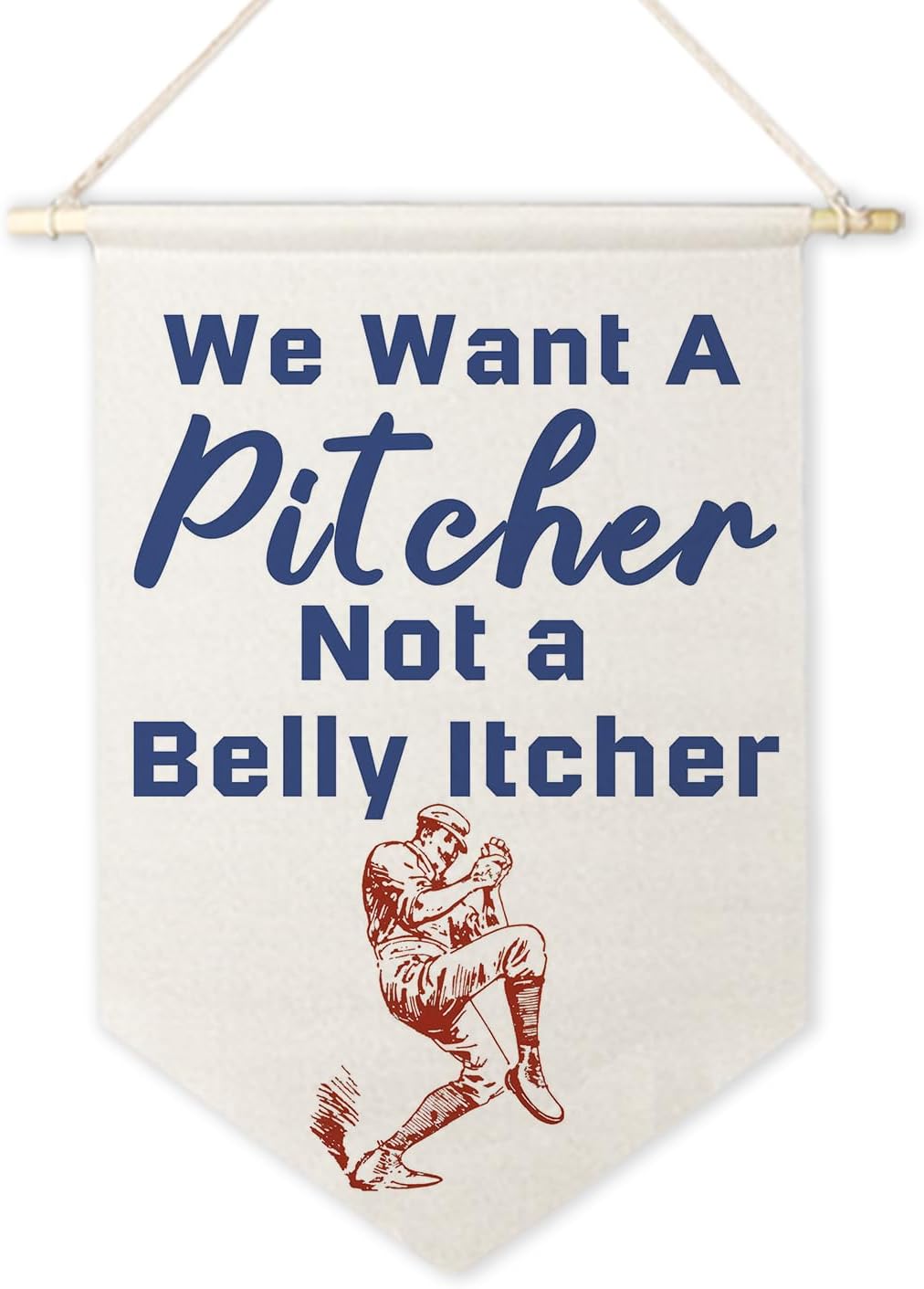 ArtisaEura Inspirational Wall Canvas Banners, We Want a Pitcher Not a Belly Itcher Hanging Display Pennant Banner Flags, Vintage Baseball Wall Decor for Kids Boys Toddler Room Playroom