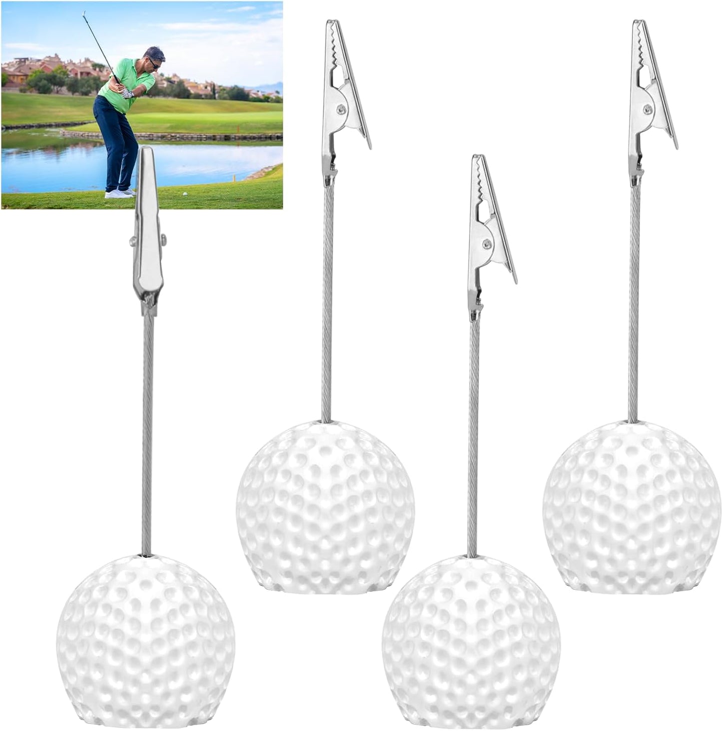 4 PCS Resin Golf Ball Base Alligator Clip Place Card Holder Golf Ball Shaped Table Number Holder Name Place Card Holder for Office Menu Events Wedding Party