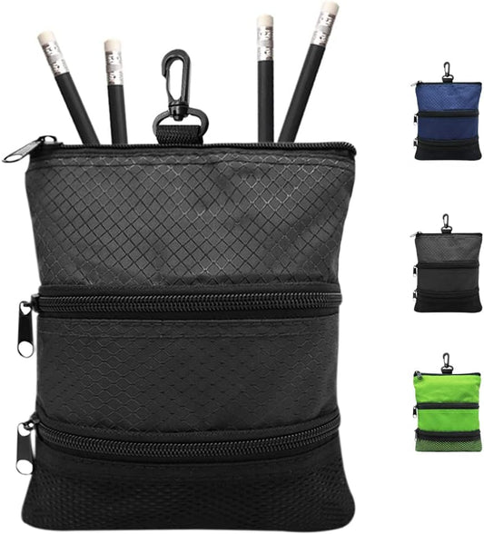 FINGER TEN Golf Pouch Bag for Valuables Tee Color with 4 Golf Pencil Pack, Zippered Pocket Gear Clip Hook to Bag