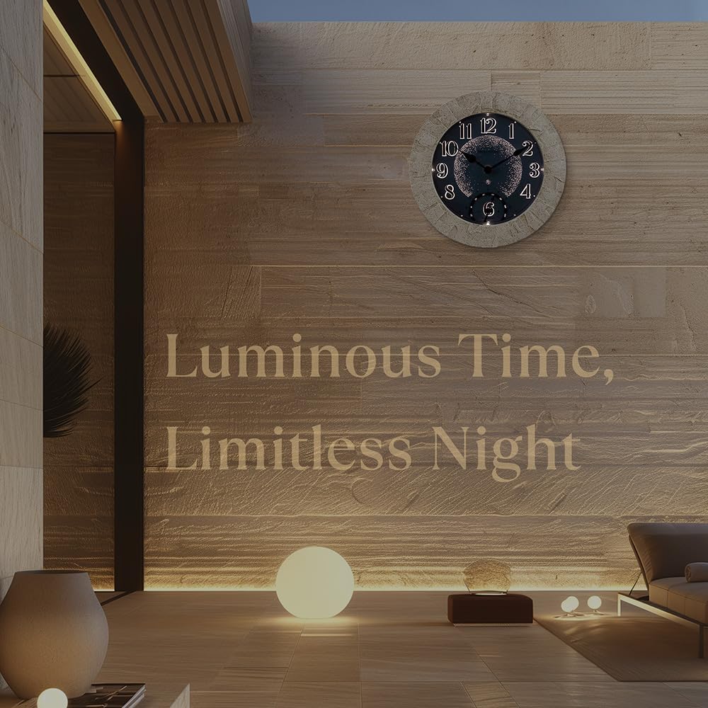 Presentime & Co 14" Illuminated in/Outdoor Clock with Smart Sensor and Night Light, Waterproof, Large Wall Clock with Thermometer & Hygrometer, for Garden and Patio - Coastal Sandstone Finish.