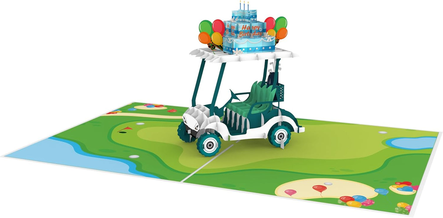 iGifts And Cards Hole-in-One Golf Cart 3D Pop Up Card, 6"x8", Includes Notecard and Envelope, Fun Sports-Themed Greeting for Birthdays, Golf Lovers, and Outdoor Party Decorations