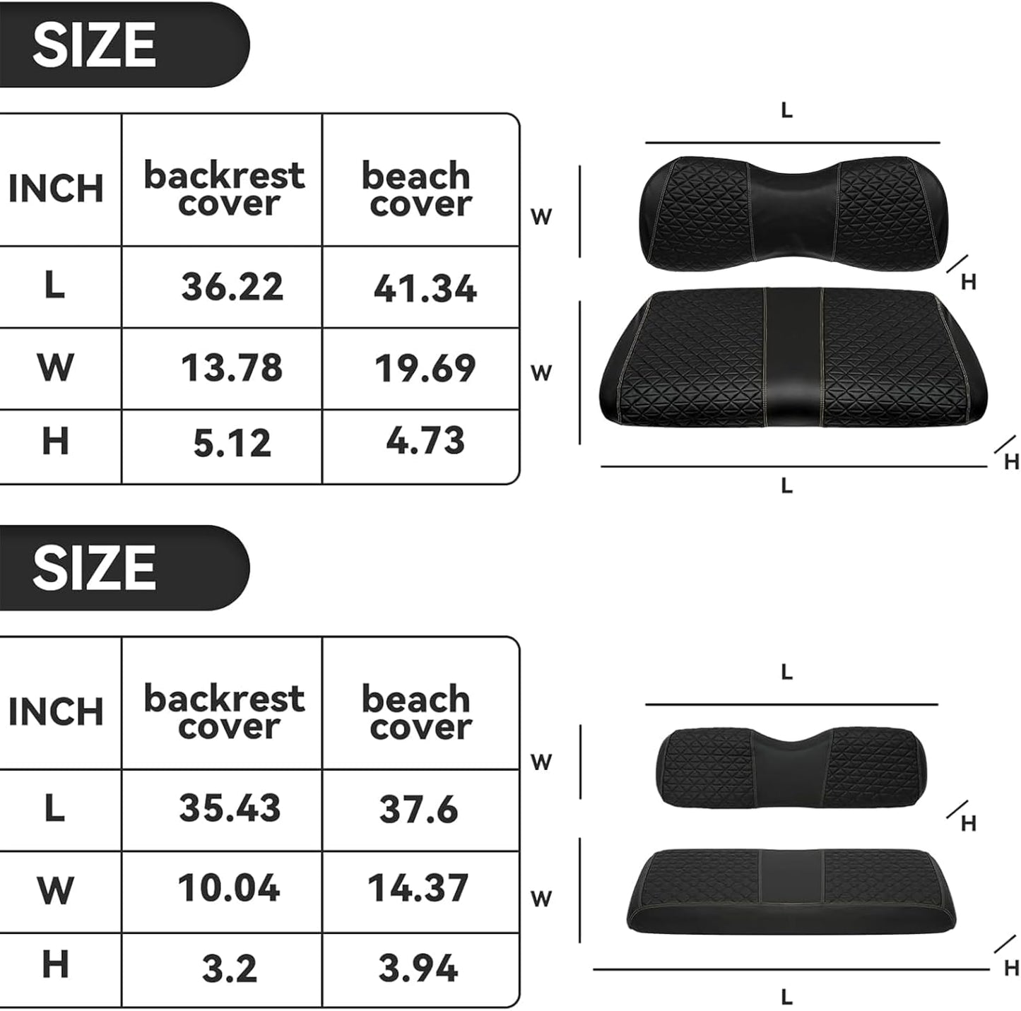 XUANYUDG0769 Golf Cart Front and Rear Seat Covers for EZGO TXT/RXV Club Car DS/Precedent Yamaha G29, Vinyl Leather Made/Adjustable Straps and Retractable Buckle/No Stapler Required,4PCS