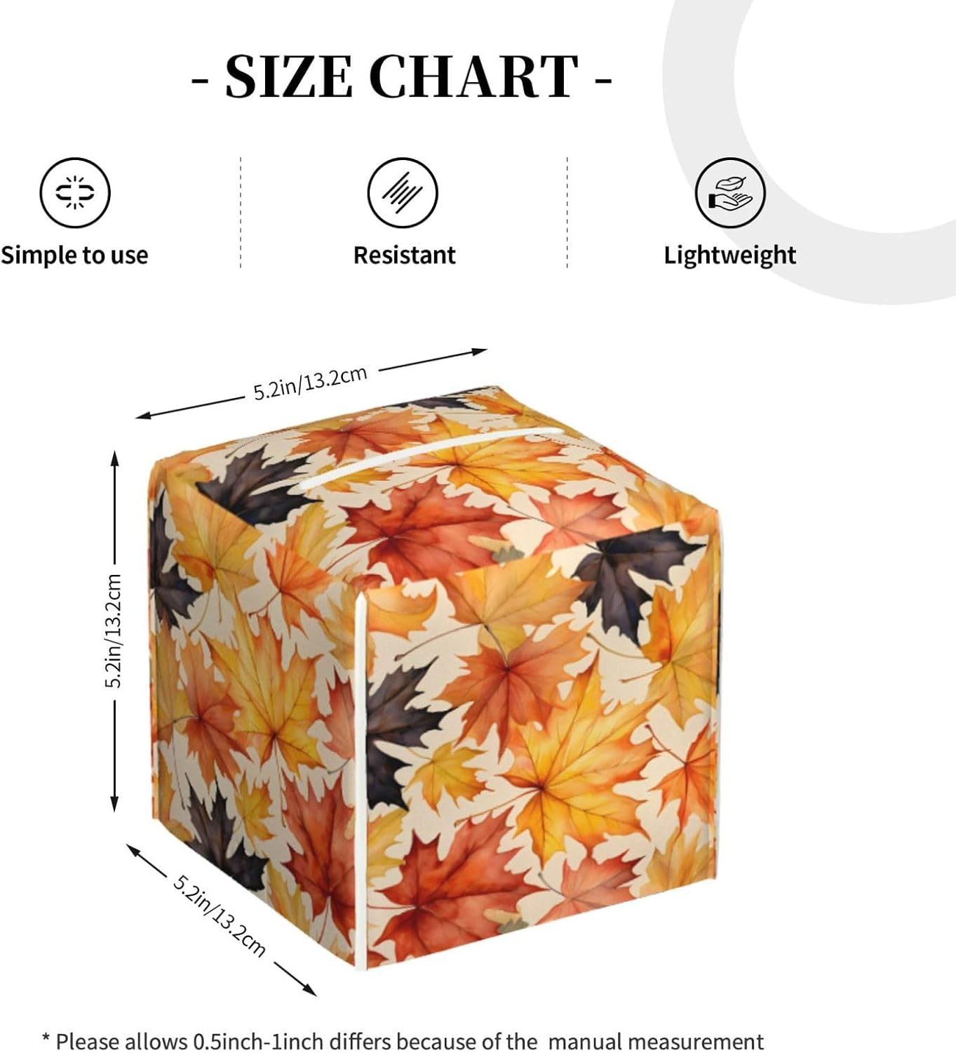 Tissue Box Cover Fall Maple Leaf Square PU Leather Tissue Box Holder for Car Bathroom Bedroom Desk Tabletop Decor
