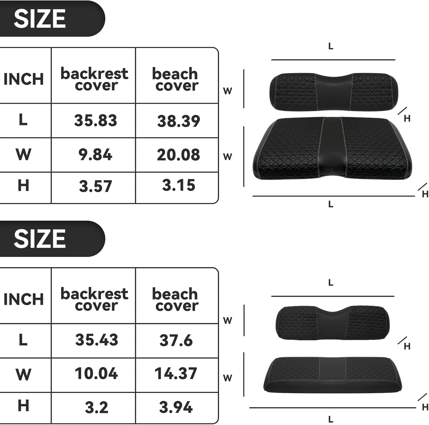 XUANYUDG0769 Golf Cart Front and Rear Seat Covers for EZGO TXT/RXV Club Car DS/Precedent Yamaha G29, Vinyl Leather Made/Adjustable Straps and Retractable Buckle/No Stapler Required,4PCS