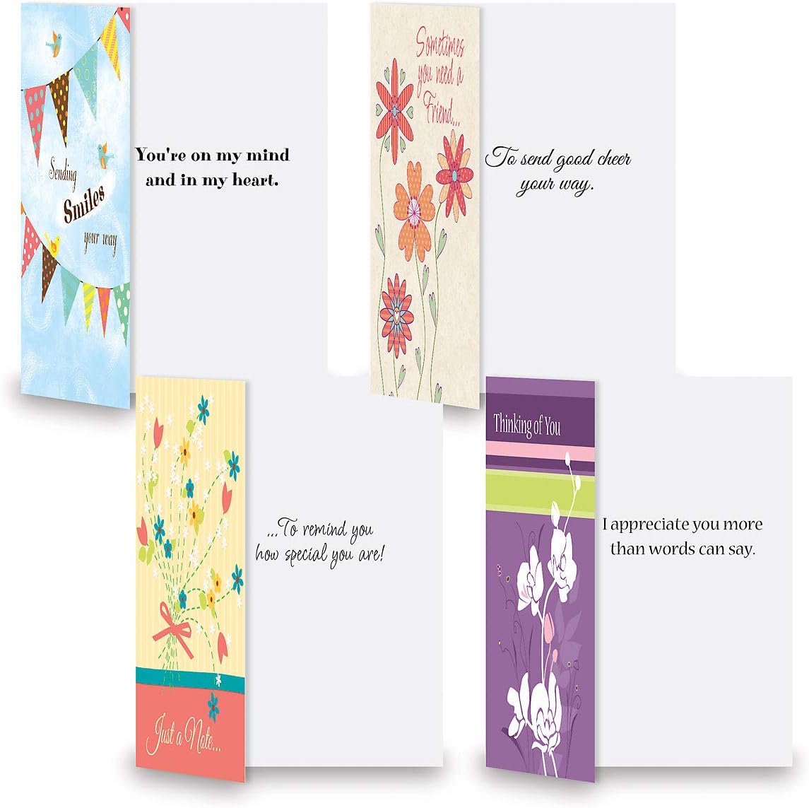 Current Friendship II Thinking of You Friendship Greeting Card Set - Value Pack of 20 Cards With White Envelopes for Friends & Family, 10 Designs, Large 5" x 7" Assortment