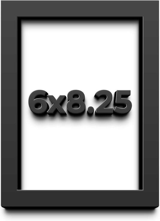 6x8.25 Shadow Box Black Solid Wood Display Frame with White Acid-Free Backing UV Acrylic & Hanging Hardware - with 3/4" Usable Depth