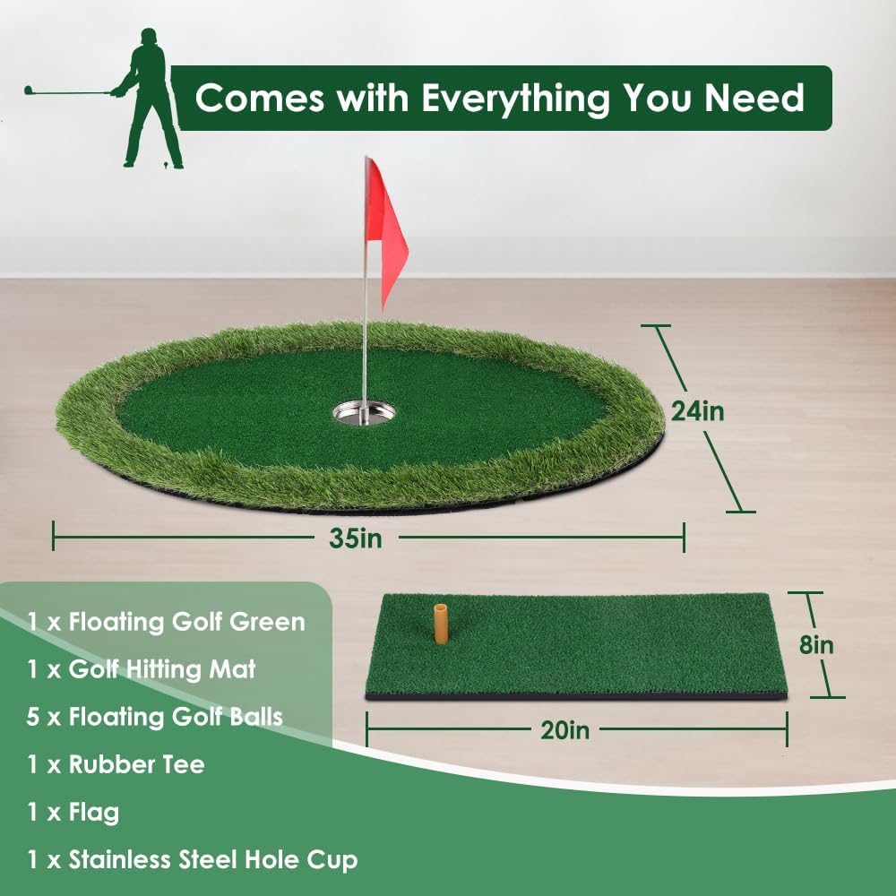 Kokorona Floating Golf Green for Pool, Floating Chipping Green Golf Chipping Practice Foldable Round Putting Mat Pool Golfmat for Outdoor, Golfgift for Golfer