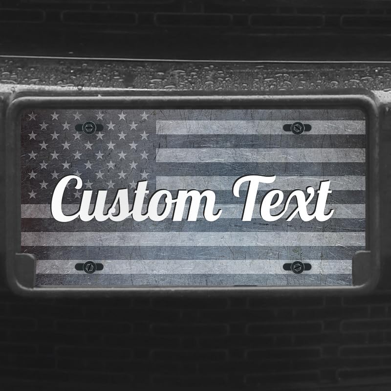 Unique Vanity License Plates | 16 Individual Designs | 3 Sizes (Automobile, Golf Cart, Motorcycle/Bike) | Made in U.S.A. | Custom Car Tags (Grey USA Flag, Motorcycle/Bike (6" x 3"))