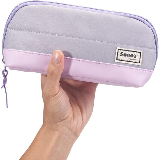Sooez Wide-Opening Pencil Pen Case, Lightweight & Spacious Pencil Pouch Zipper Stationery Bag, Aesthetic Supply with Triangular Design for Adults, Purple