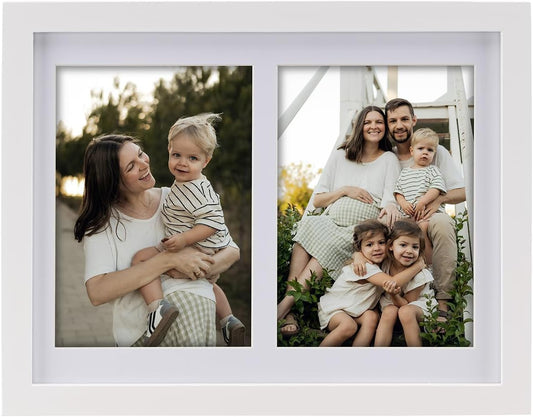 8x10 Pine Wood Collage Picture Frame Double 4x6 Picture Frame with Tempered Glass Fits 1Pc 8x10 Picture or 2Pcs 4x6 Photos With Mat For Tabletop or Gallery Wall Mounted-Bright White