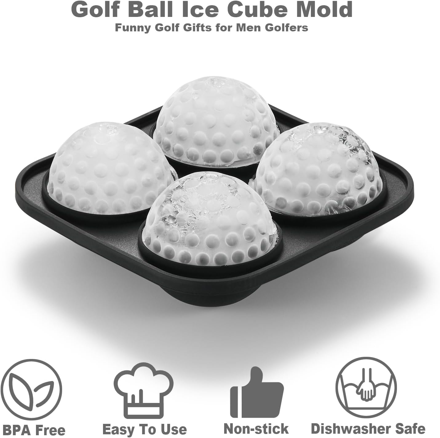 Novelty Golf Gifts Ball Ice Maker Mold, 2.2" Large Sphere Round Ice Cube Mold for Cocktails, Whiskey, Bourbon Chilling, 4 Hole Fun Shapes Big Silicone Circle Ice Cube Trays