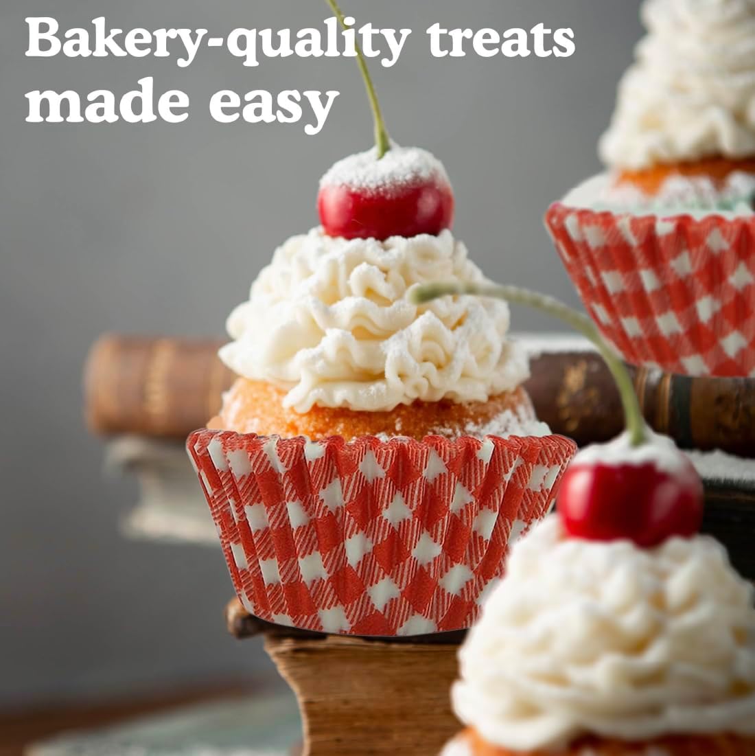 Regency Wraps Greaseproof Professional Grade Baking Cups, Pack of 40, Standard Liners, Red Gingham, for Cupcakes, Muffins, Candy, Non Stick