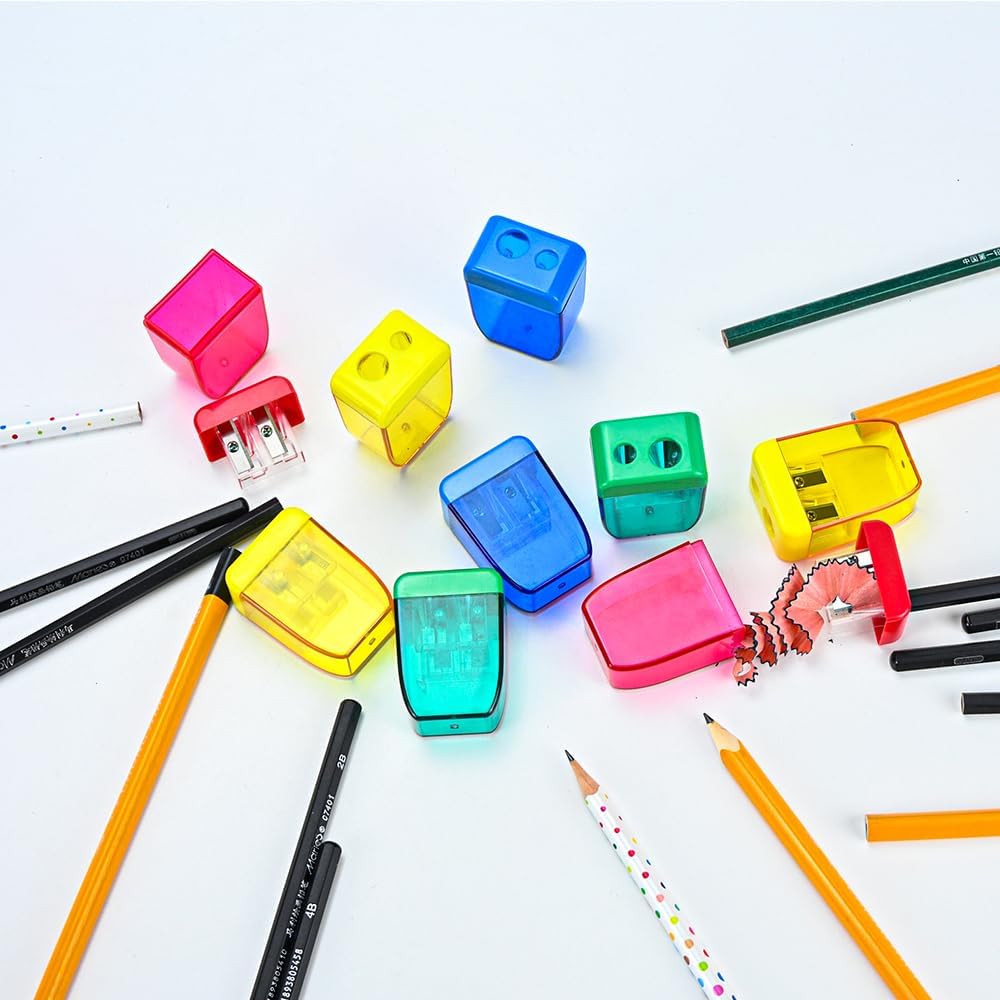 AUSTARK 24Pcs Pencil Sharpener Manual, Small Dual Hole Pencil Sharpeners Bulk for School Office Home, Back to School Supplies