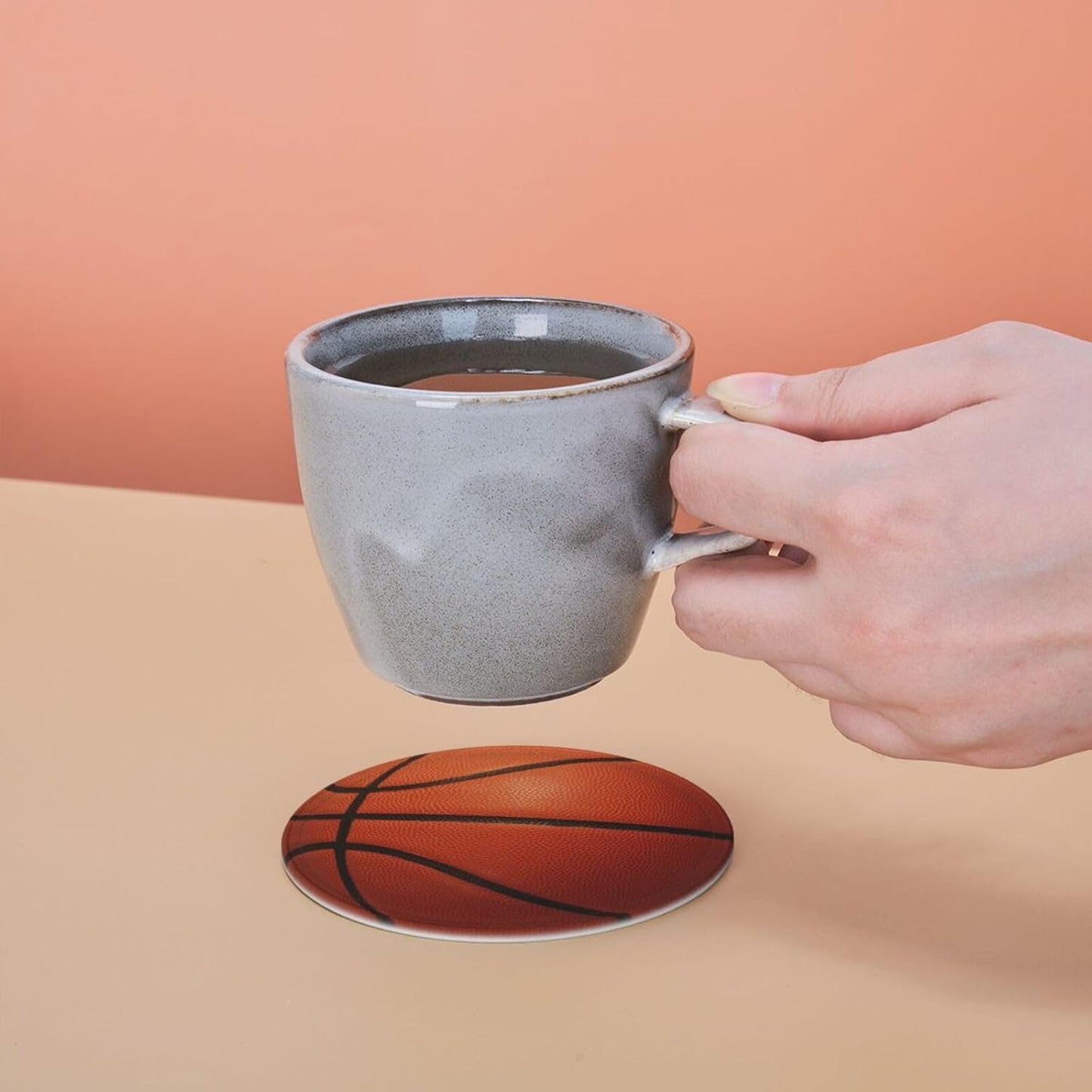 6 Pcs Basketball Drink Coasters with Holder Coasters for Drinks Coffee Table Home Decor Housewarming Gift