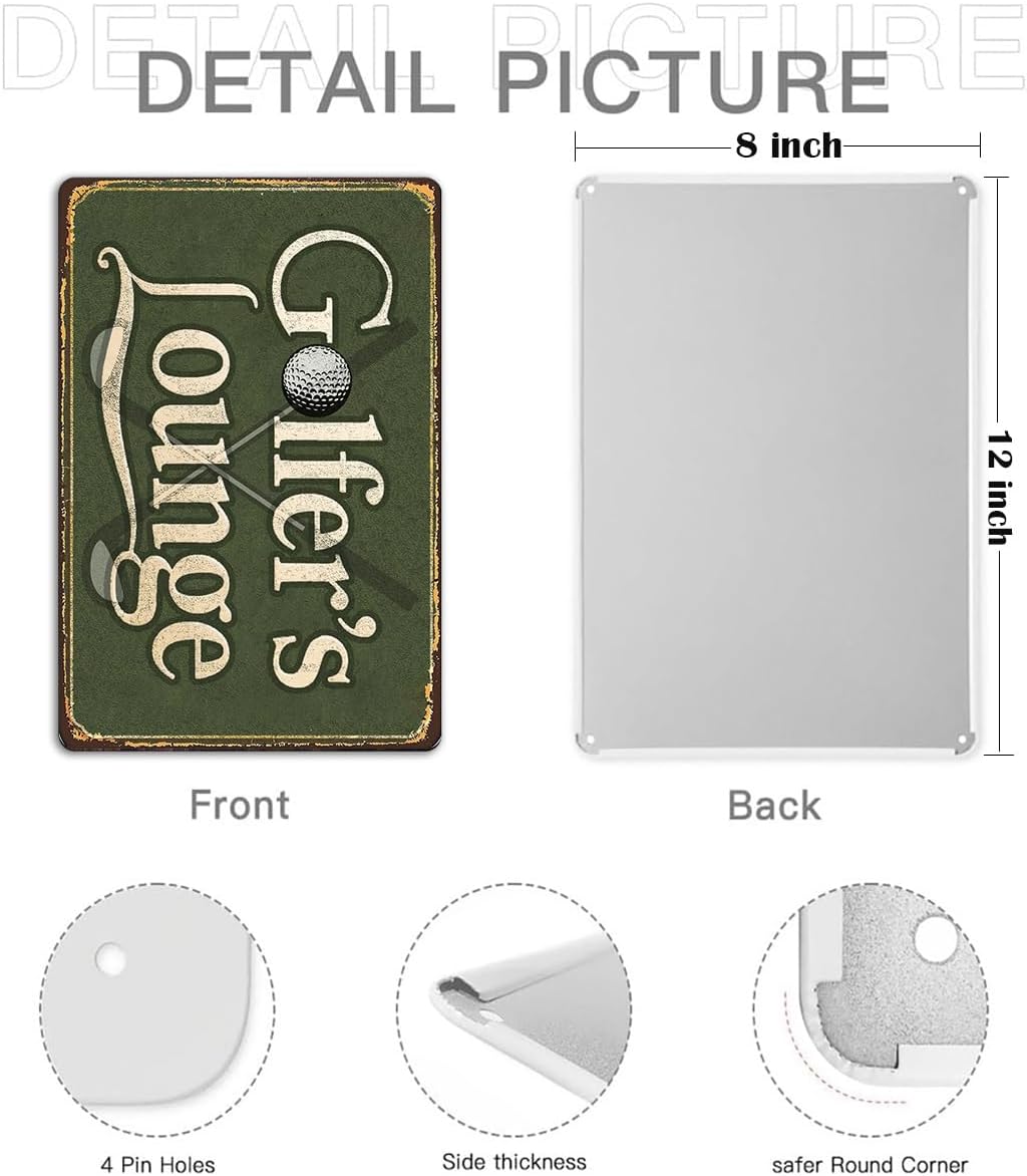 Golfer’s Lounge Tin Sign – Golf Wall Decor for Nursery, Office, Bathroom or Home – Vintage Golf Room Decoration Metal Sign for Bar, Man Cave, or Golf Zone – Golf Signs Gift Idea 8x12 Inch