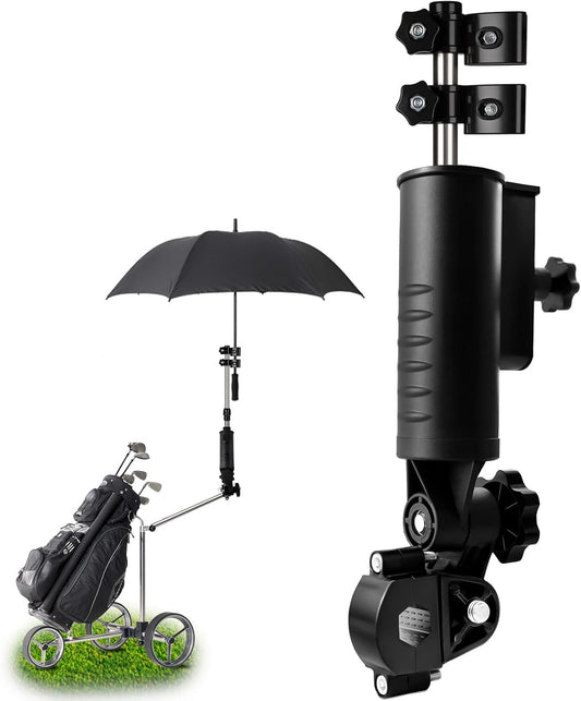 iLSKW Heavy Duty Golf Push Cart Umbrella Holder Upgraded Strong Windproof Design Aluminium Alloy Base with 180 Degrees Adjustment Stroller Umbrella Holder for Mobility Scooter, Wheelchair, Wagon Cart
