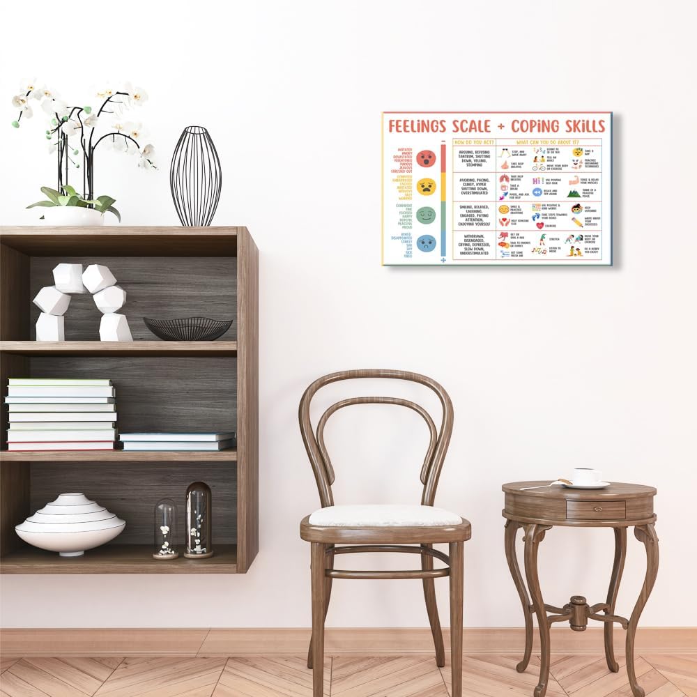 uoyien Feelings Chart For kids Mental Health Posters Help Students Understand Emotions Poster Calm Corner Special Education Classroom Decorations Preschool Classroom Supplies Wood Framed 16x24in