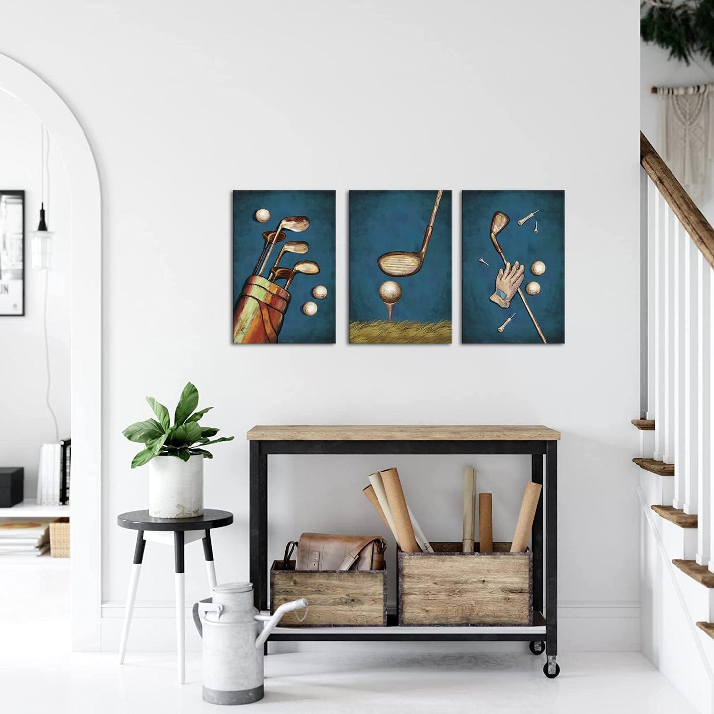 FuShvre 3 Pieces Golf Canvas Artwork Golf Sport Wall Art Set for Modern Home Game Room Playroom Club Wall Decor Stretched and Framed