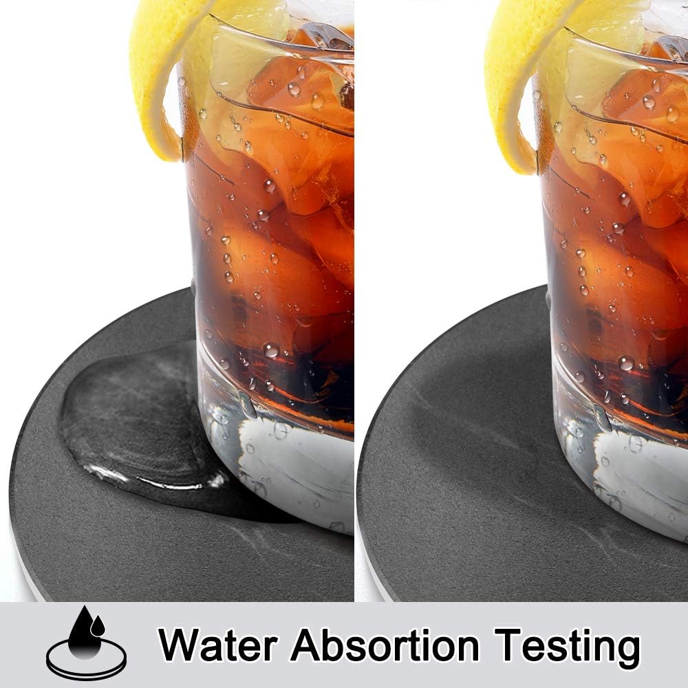 EAGMAK Set of 8 Coasters for Drinks, Marble Style Ceramic Drink Coaster with Holder for Coffee Wooden Table Home Decor(Black)