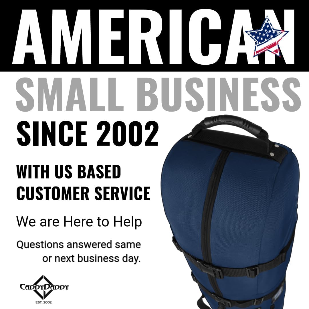 CaddyDaddy First Class Military Grade Ballistic Nylon Travel Cover with EVA Dense Foam Top Padding 2 Year Full Replacement Coverage Self Standing Base XL Wheels Case for Transporting Clubs on Airlines