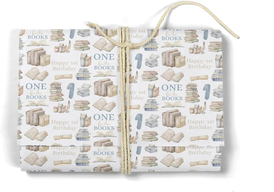 MJSXY Book Themed Party Decorations,1st Birthday Wrapping Paper,5 Sheets 19.6x27.5 Inch Wrapping Paper with Cute Books for Boy Girl First Birthday, Baby Shower Gifts